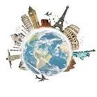 Globe surrounding by famous landmarks