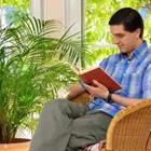 Man reading book in chair