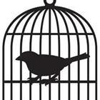 A cartoon bird inside of a cage