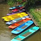 A row of boats in different colors