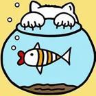 A cartoon fish bowl with a cat’s claws on it