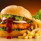 A chicken burger with French fries