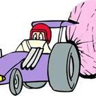 A cartoon race car with a paracute