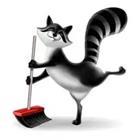 A cartoon animal holding a broom