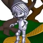 A cartoon figure all in silver