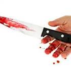 A person holding a knife with blood on it