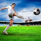 A person kicking a soccer ball