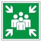 Green sign with people and arrows