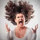 Woman screaming with crazy hair