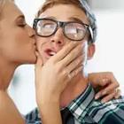 Girl kissing guys cheek