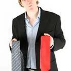 Man holding red and blue tie