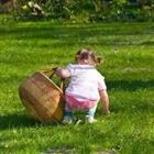 Easter egg hunt, child with basket