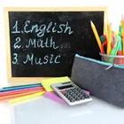 English, Math and Music on chalkboard