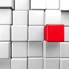 Red cube surrounded by white cubes