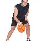 A person playing with a basketball