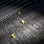 A floor with a chalk outline of someone’s body and yellow flags around it