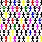 A group of people icons in different colors with their arms out
