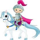 A cartoon figure of a knight on a horse
