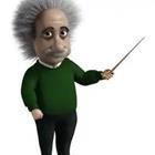 A cartoon drawing of Albert Einstein with a pointer