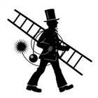 A person carrying a ladder and broom wearing a top hat