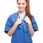 Girl in blue nurse coat smiling