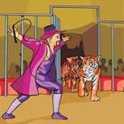 Man in purple robe in circus ring
