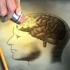 A picture of a brain and someone erasing something