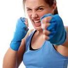 Girl punching with blue gloves